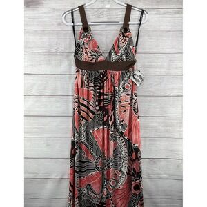 NEW VTG Baby Phat Floral Maxi Dress V-Neck Sz L Pink Brown Y2K Boho 90's Bohemia